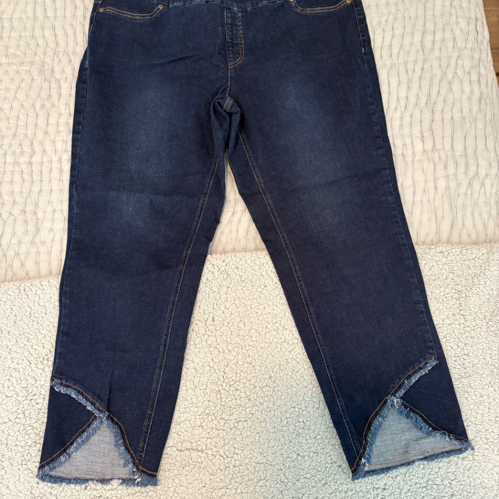 Slimsation By Multiples Dark Blue Cropped Jeans with Frayed Hem - Picture 2 of 12